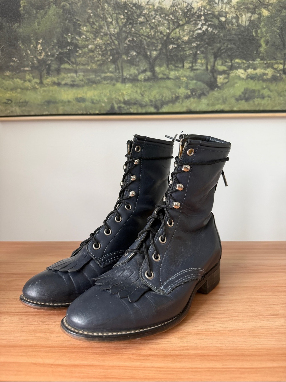 Vintage Navy Laredo Leather Roper Boots - Like New